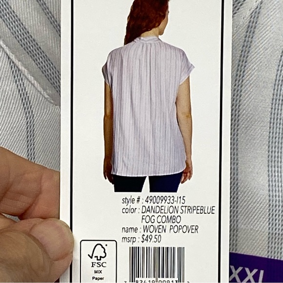 Nine West Jeans Women's XXL Woven V Neck Popover Top Stripe Blue & White Relaxed - Picture 6 of 13